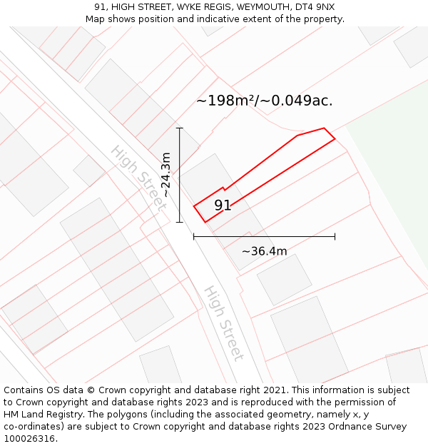 91, HIGH STREET, WYKE REGIS, WEYMOUTH, DT4 9NX: Plot and title map