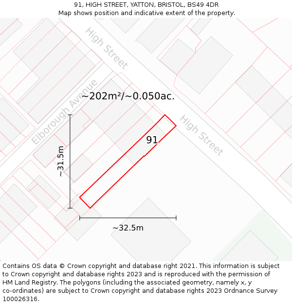 91, HIGH STREET, YATTON, BRISTOL, BS49 4DR: Plot and title map