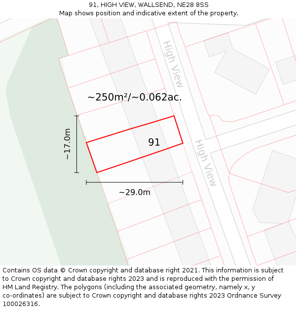 91, HIGH VIEW, WALLSEND, NE28 8SS: Plot and title map
