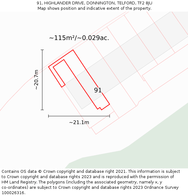 91, HIGHLANDER DRIVE, DONNINGTON, TELFORD, TF2 8JU: Plot and title map