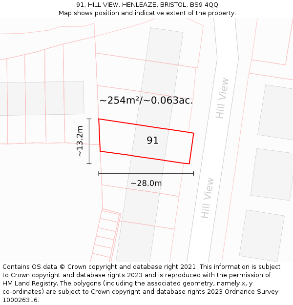 91, HILL VIEW, HENLEAZE, BRISTOL, BS9 4QQ: Plot and title map