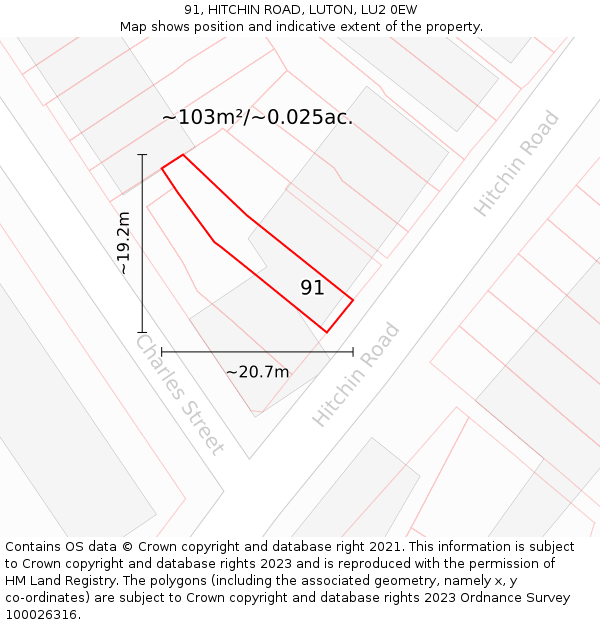 91, HITCHIN ROAD, LUTON, LU2 0EW: Plot and title map