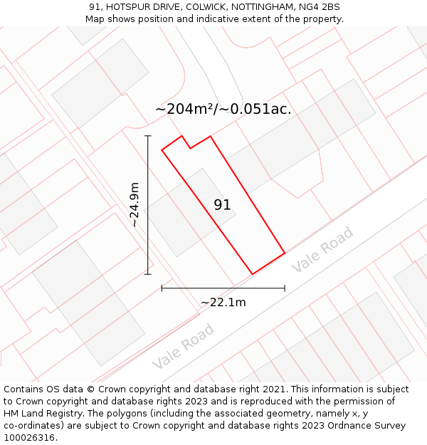 91, HOTSPUR DRIVE, COLWICK, NOTTINGHAM, NG4 2BS: Plot and title map