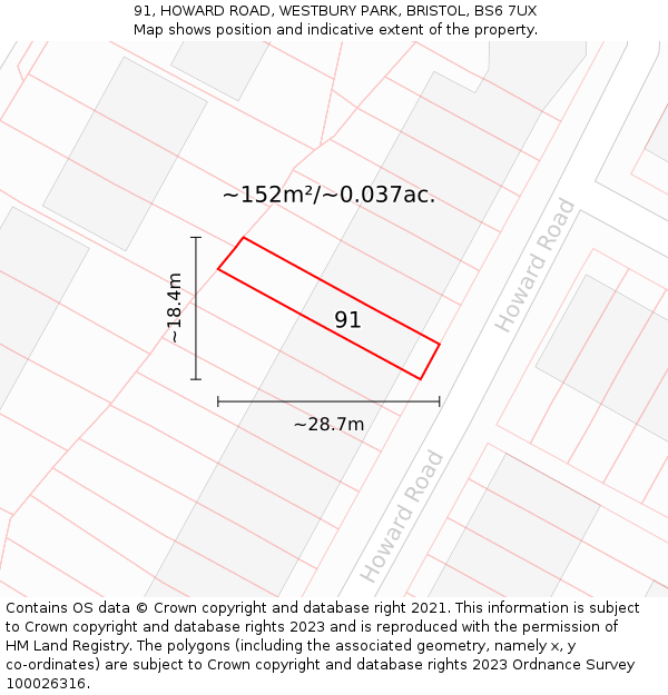 91, HOWARD ROAD, WESTBURY PARK, BRISTOL, BS6 7UX: Plot and title map