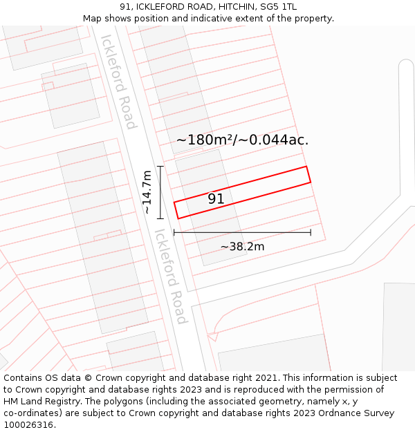 91, ICKLEFORD ROAD, HITCHIN, SG5 1TL: Plot and title map