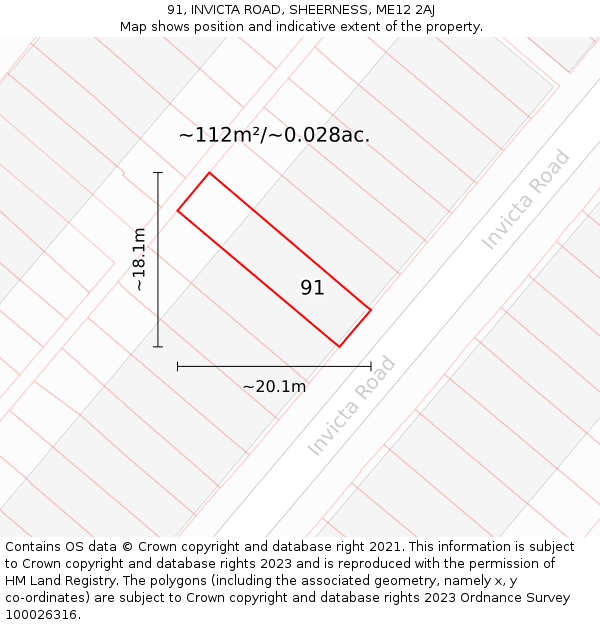 91, INVICTA ROAD, SHEERNESS, ME12 2AJ: Plot and title map