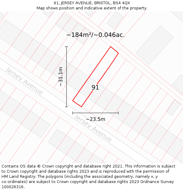 91, JERSEY AVENUE, BRISTOL, BS4 4QX: Plot and title map