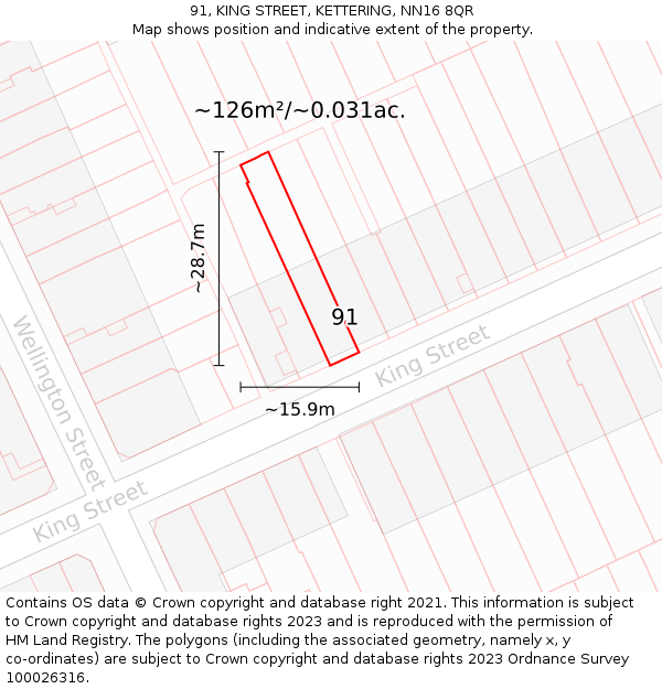 91, KING STREET, KETTERING, NN16 8QR: Plot and title map