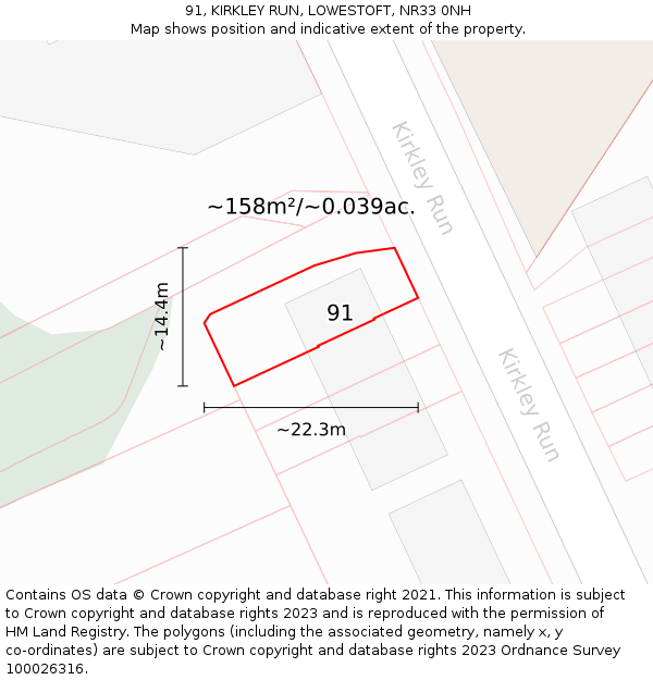 91, KIRKLEY RUN, LOWESTOFT, NR33 0NH: Plot and title map