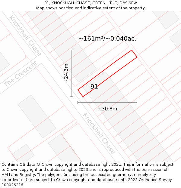 91, KNOCKHALL CHASE, GREENHITHE, DA9 9EW: Plot and title map
