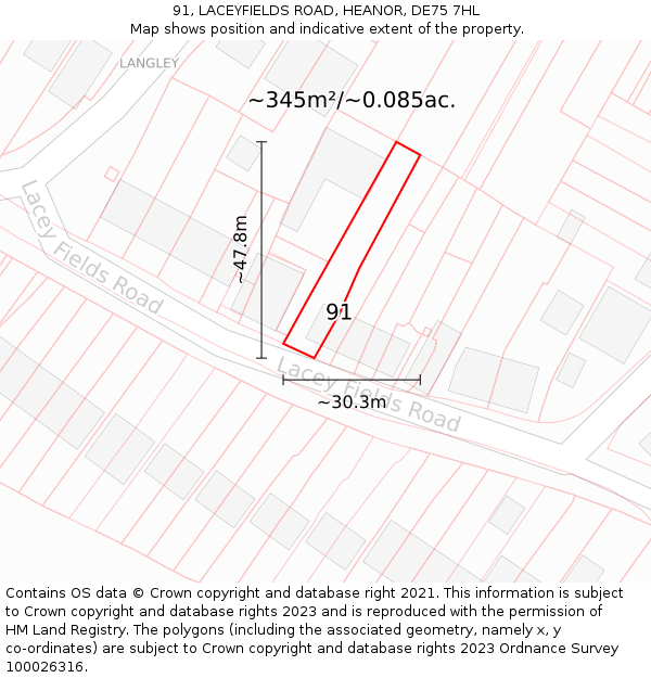 91, LACEYFIELDS ROAD, HEANOR, DE75 7HL: Plot and title map