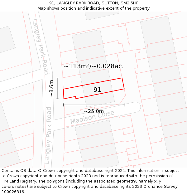 91, LANGLEY PARK ROAD, SUTTON, SM2 5HF: Plot and title map