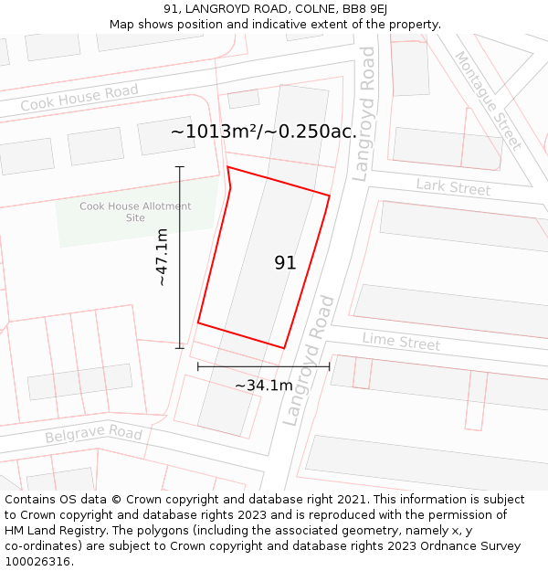 91, LANGROYD ROAD, COLNE, BB8 9EJ: Plot and title map