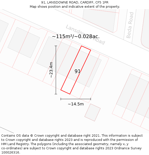 91, LANSDOWNE ROAD, CARDIFF, CF5 1PR: Plot and title map