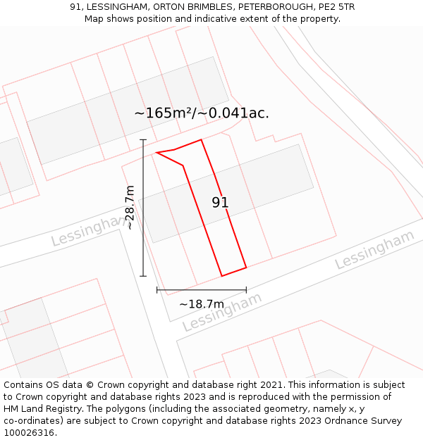 91, LESSINGHAM, ORTON BRIMBLES, PETERBOROUGH, PE2 5TR: Plot and title map