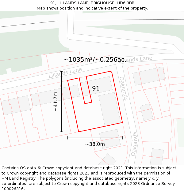 91, LILLANDS LANE, BRIGHOUSE, HD6 3BR: Plot and title map