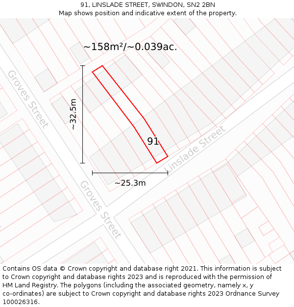 91, LINSLADE STREET, SWINDON, SN2 2BN: Plot and title map