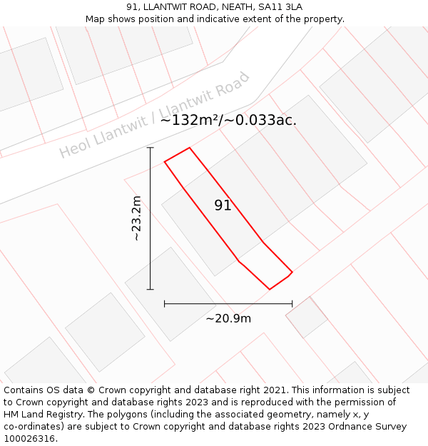 91, LLANTWIT ROAD, NEATH, SA11 3LA: Plot and title map