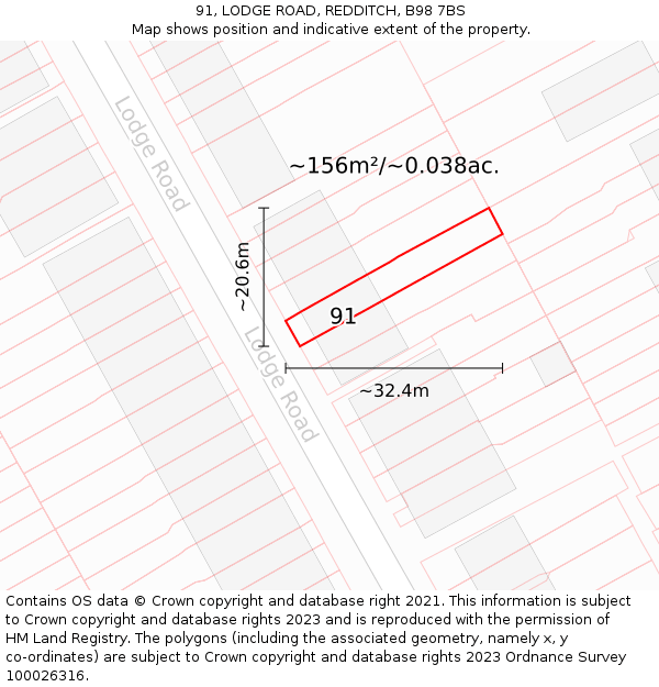 91, LODGE ROAD, REDDITCH, B98 7BS: Plot and title map