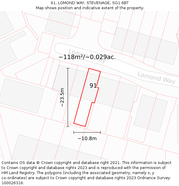 91, LOMOND WAY, STEVENAGE, SG1 6BT: Plot and title map
