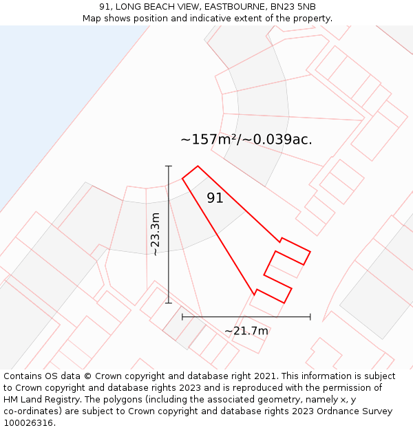 91, LONG BEACH VIEW, EASTBOURNE, BN23 5NB: Plot and title map