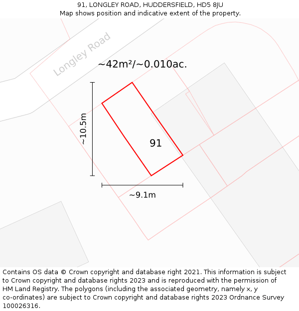 91, LONGLEY ROAD, HUDDERSFIELD, HD5 8JU: Plot and title map