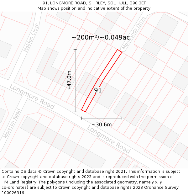 91, LONGMORE ROAD, SHIRLEY, SOLIHULL, B90 3EF: Plot and title map