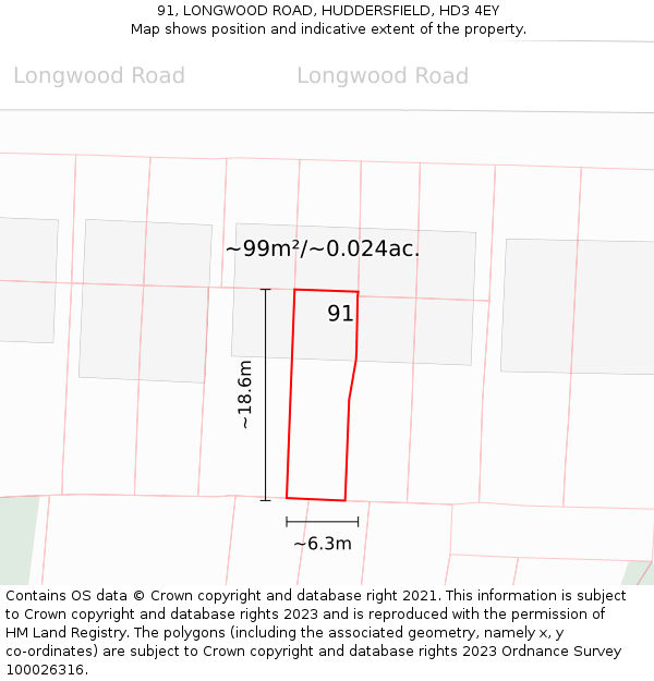 91, LONGWOOD ROAD, HUDDERSFIELD, HD3 4EY: Plot and title map