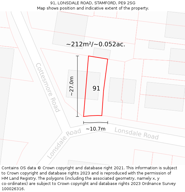 91, LONSDALE ROAD, STAMFORD, PE9 2SG: Plot and title map