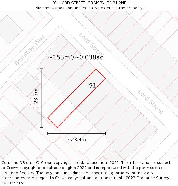 91, LORD STREET, GRIMSBY, DN31 2NF: Plot and title map
