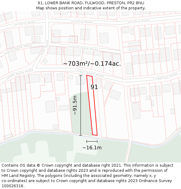 91, LOWER BANK ROAD, FULWOOD, PRESTON, PR2 8NU: Plot and title map
