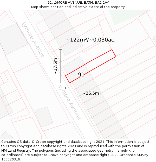 91, LYMORE AVENUE, BATH, BA2 1AY: Plot and title map