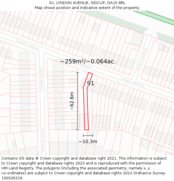 91, LYNDON AVENUE, SIDCUP, DA15 8RL: Plot and title map