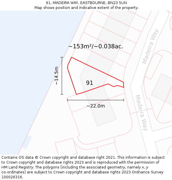 91, MADEIRA WAY, EASTBOURNE, BN23 5UN: Plot and title map