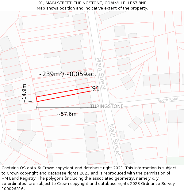 91, MAIN STREET, THRINGSTONE, COALVILLE, LE67 8NE: Plot and title map