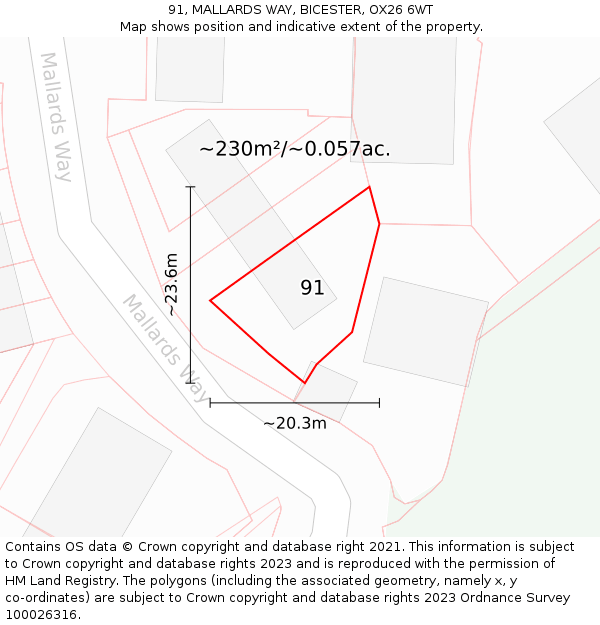91, MALLARDS WAY, BICESTER, OX26 6WT: Plot and title map