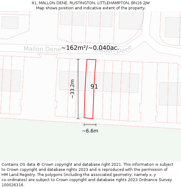 91, MALLON DENE, RUSTINGTON, LITTLEHAMPTON, BN16 2JW: Plot and title map