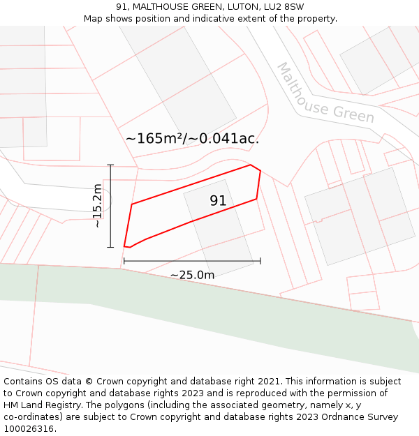91, MALTHOUSE GREEN, LUTON, LU2 8SW: Plot and title map
