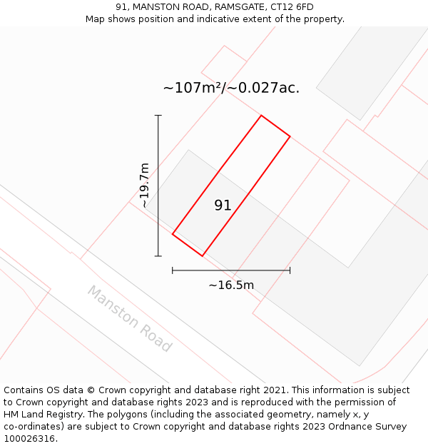 91, MANSTON ROAD, RAMSGATE, CT12 6FD: Plot and title map