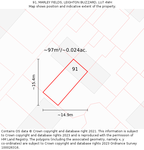 91, MARLEY FIELDS, LEIGHTON BUZZARD, LU7 4WH: Plot and title map