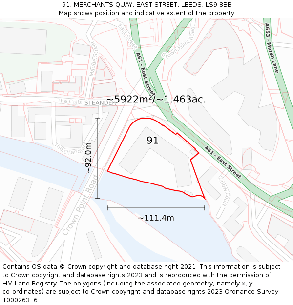 91, MERCHANTS QUAY, EAST STREET, LEEDS, LS9 8BB: Plot and title map