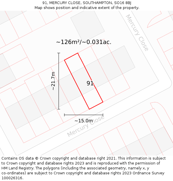 91, MERCURY CLOSE, SOUTHAMPTON, SO16 8BJ: Plot and title map