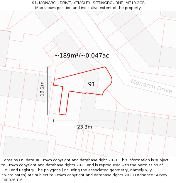 91, MONARCH DRIVE, KEMSLEY, SITTINGBOURNE, ME10 2GR: Plot and title map