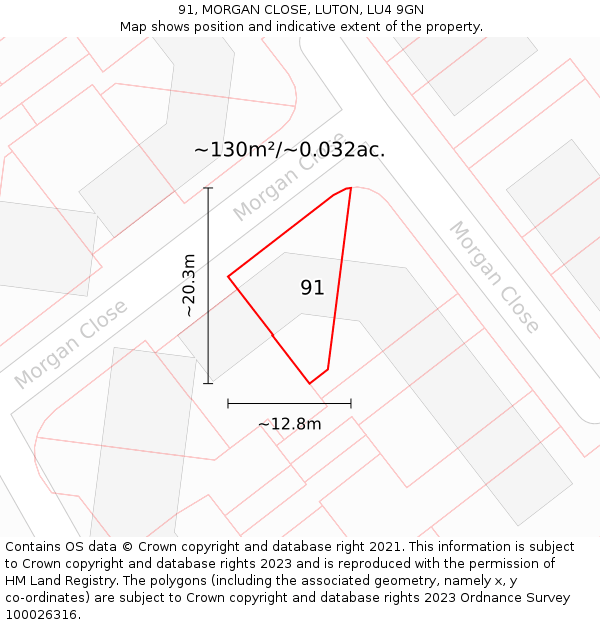 91, MORGAN CLOSE, LUTON, LU4 9GN: Plot and title map