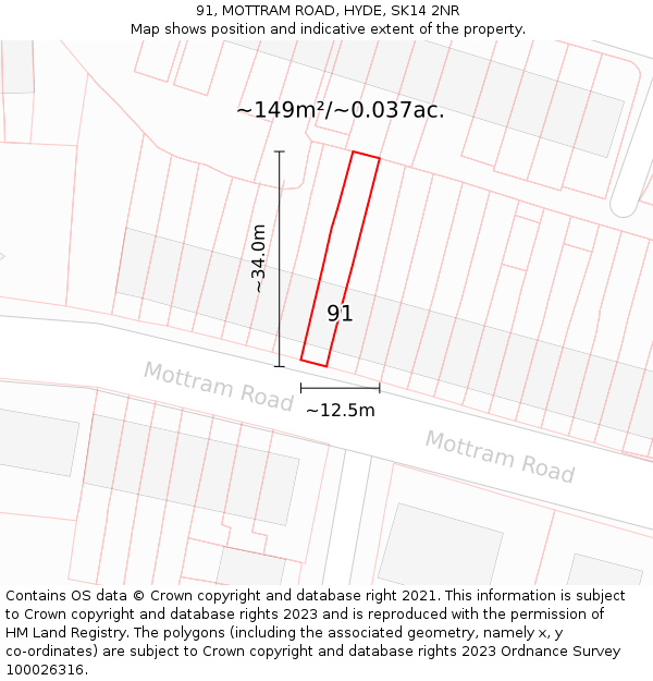 91, MOTTRAM ROAD, HYDE, SK14 2NR: Plot and title map