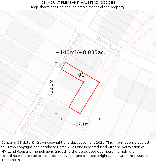 91, MOUNT PLEASANT, HALSTEAD, CO9 1EG: Plot and title map