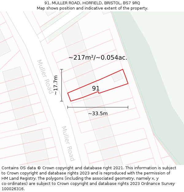 91, MULLER ROAD, HORFIELD, BRISTOL, BS7 9RQ: Plot and title map