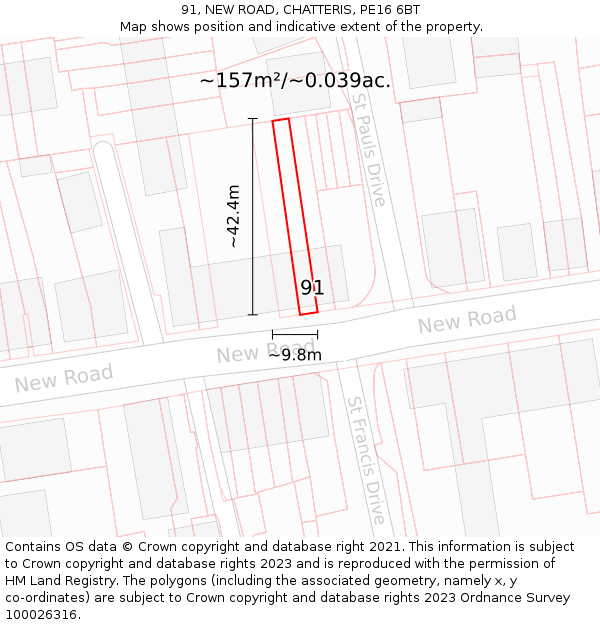 91, NEW ROAD, CHATTERIS, PE16 6BT: Plot and title map