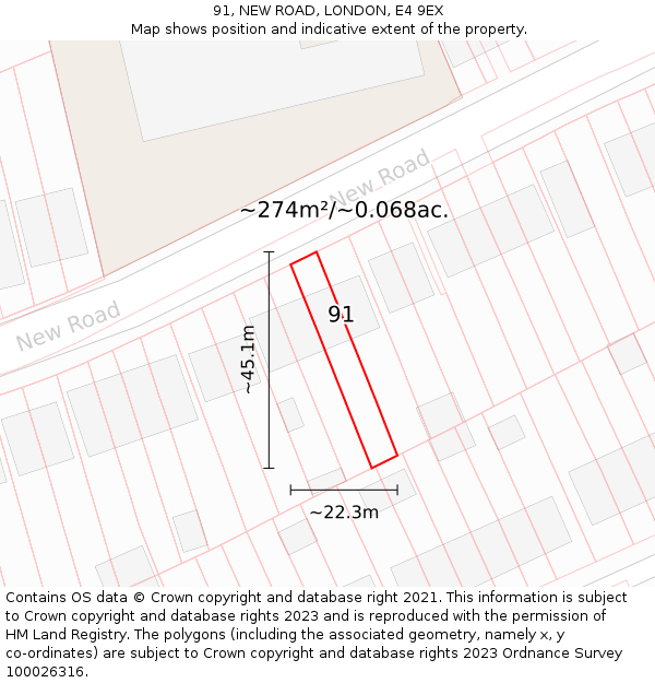 91, NEW ROAD, LONDON, E4 9EX: Plot and title map