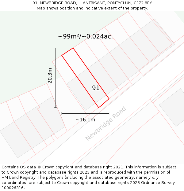 91, NEWBRIDGE ROAD, LLANTRISANT, PONTYCLUN, CF72 8EY: Plot and title map